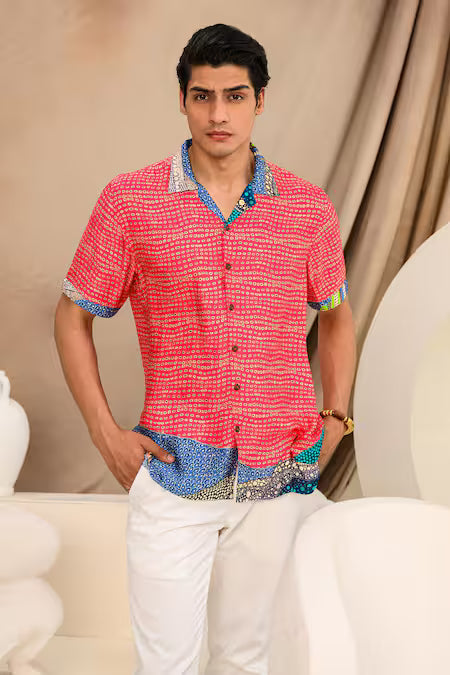 Juhi Bengani  Pink Silk Satin Printed Abstract Shirt