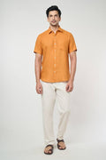 Arihant Rai Sinha  Orange Linen Plain Half Sleeves Shirt