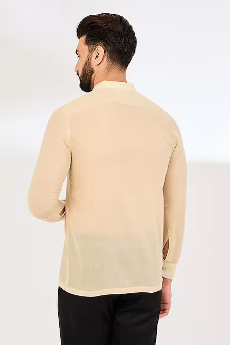 Vaani Beswal  Beige Cotton Pleated Button Down Shirt