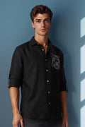 Arihant Rai Sinha  Black Linen Embroidery Panther Shirt