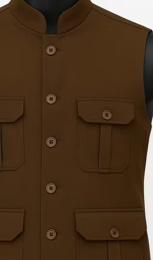 Men’s Brown Nehru Jacket for Wedding & Festive Wear | Stylish Sleeveless Modi Coat for Kurta Pajama