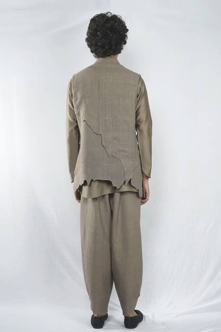 Antar Agni  Green Handloom Cotton Wide Leg Wing Trouser