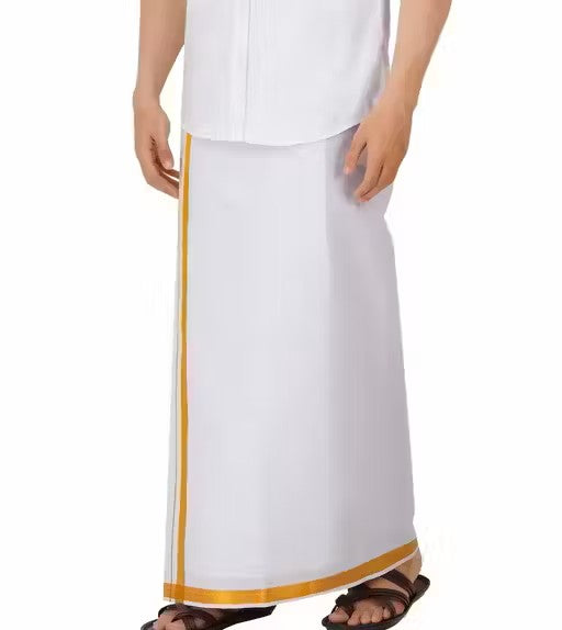 MENS UNSTITCHED GOLDEN BORDER 2 METER DHOTI