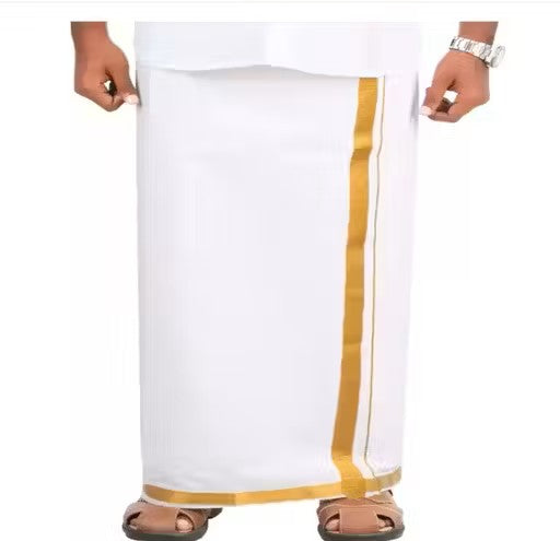 MENS UNSTITCHED GOLDEN BORDER 2 METER DHOTI
