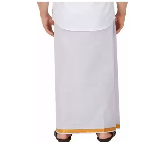 MENS UNSTITCHED GOLDEN BORDER 2 METER DHOTI