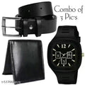 Black men/boys Leather casual unique stylish belt, purse/wallet, watch combo pack of 3 Pic's