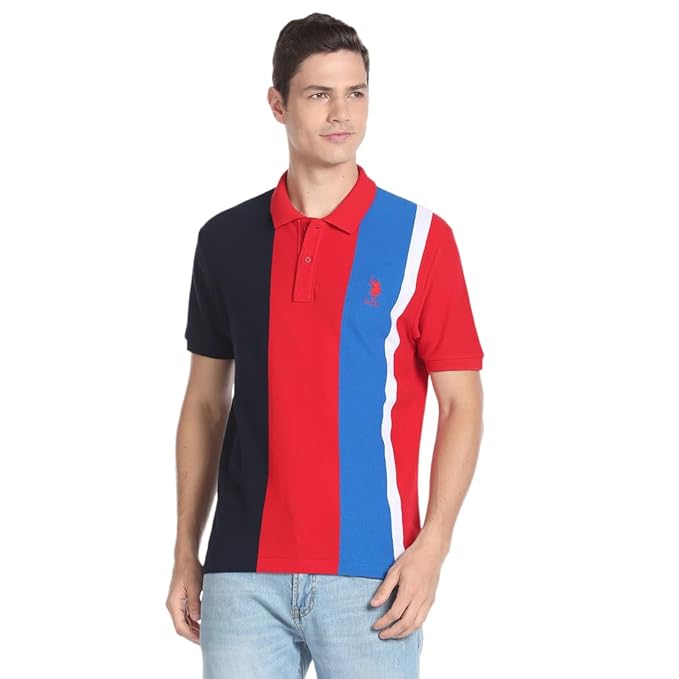 U.S. POLO ASSN. Men's Colour Block Pure Cotton Slim Fit Polo Shirt