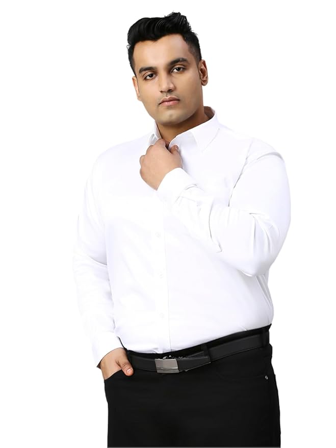 XMEX Men's Plus Size Plain Cotton Satin Blend Fabric Formal Shirt