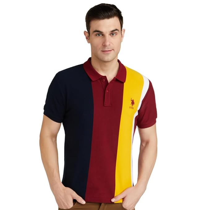 U.S. POLO ASSN. Men's Colour Block Pure Cotton Slim Fit Polo Shirt