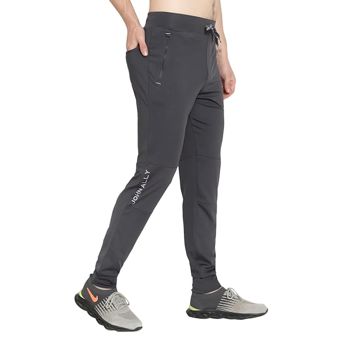 John Ally Jogger Trackpant for Men with Two Zipper Pockets and Premium Fabric. Sweat Wicking, Stretchable for Gym, Yoga, Training, Sports, Running and Casual wear.