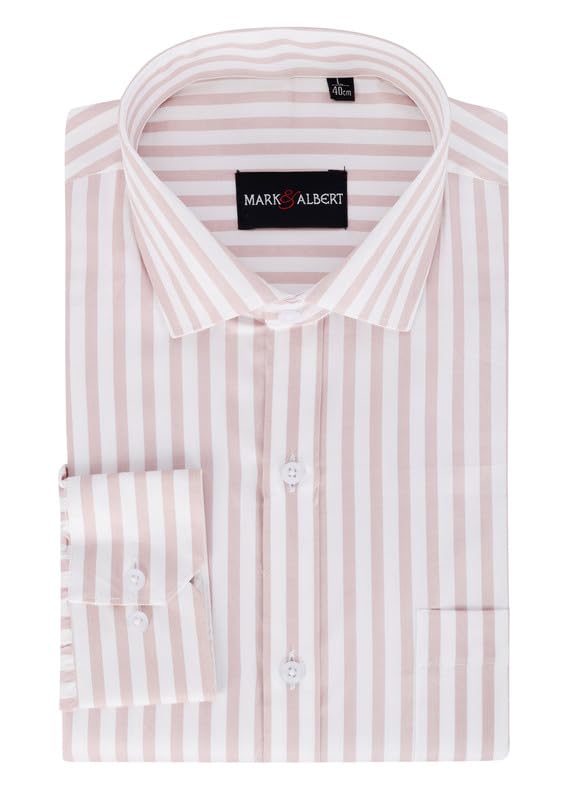 MARK & ALBERT Men's Striped Full Sleeves Cotton Formal Shirt White | Stylish Shirt for Men