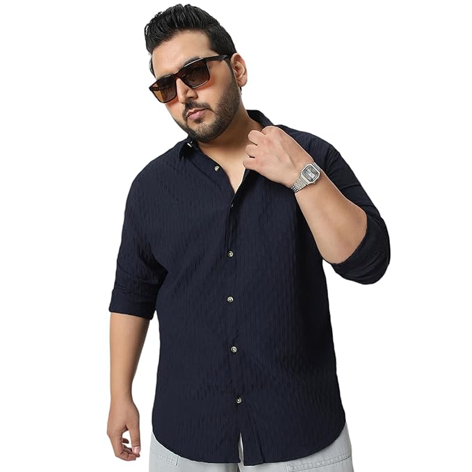 Urbano Plus Men's Cotton Full Sleeve Regular Fit Textured Shirt with Spread Collar