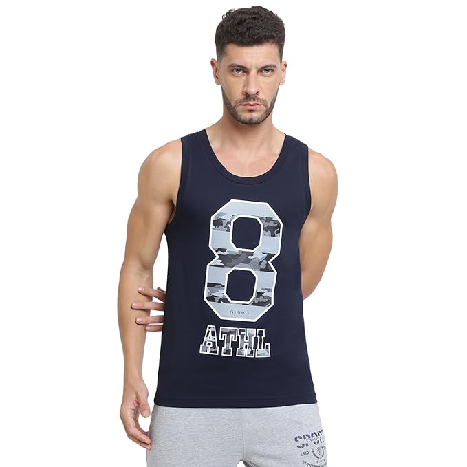 Van Heusen Men's Cotton Regular Fit Sport Graphic Print Vest - Super Soft, Sleeveless,