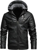 Blaq Ash Men's Faux Leather Hooded Motorcycle Jacket