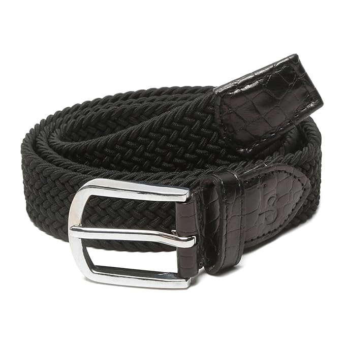 LOUIS STITCH Men's Braided Elastic Stretch Belt with Leather Tipped End Stretchable Canvas Waist Band for Men Women Boys Girls Unisex