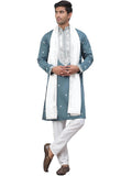 Jompers Men's Sequins Embroidered Kurta Pyjama With Dupatta.