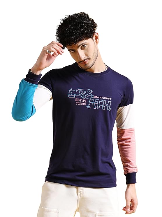 The Indian Garage Co Men Slim Fit Colourblocked Round Neck Tshirt