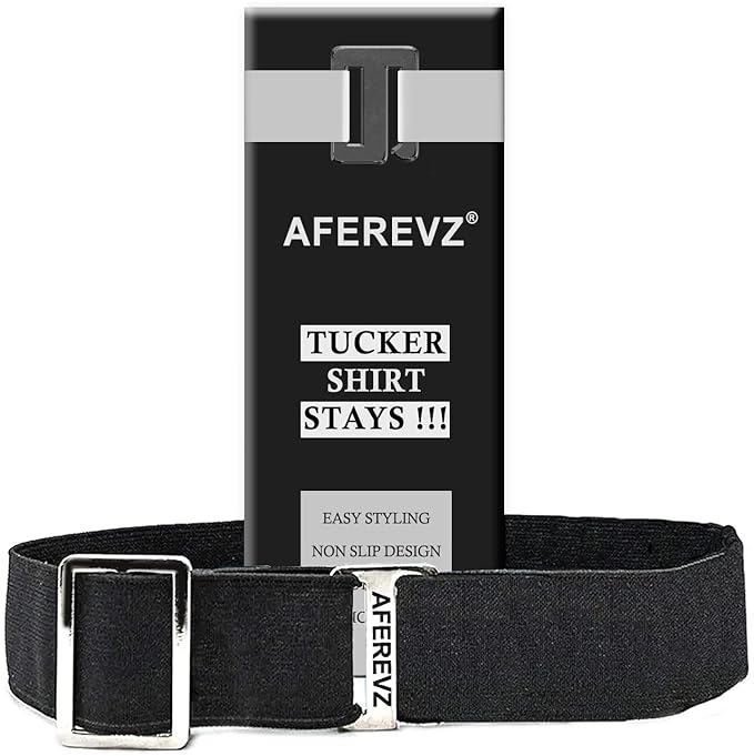 AFEREVZ® Tucker Shirt Stay Belt with Anti-Slip Technology, Elastic Formal Garter With Adjustable Size And Stretchable Material, for Office and School Wear For Men And Women (Black)