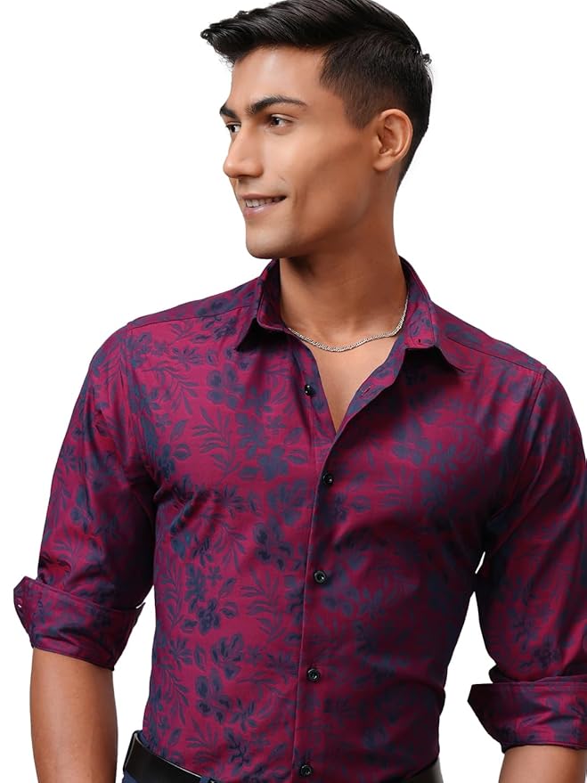 Locomotive Men's Slim Fit Shirts | Self Design | Long Sleeves | Cutaway Collar | Casual Shirts | Stylish Shirt