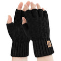 HUNTSMANS ERA Half Finger Woolen Winter Gloves for Men Women– Warm & Soft Knitted Gloves for Cold Weather (BLACK, MEDIUM)