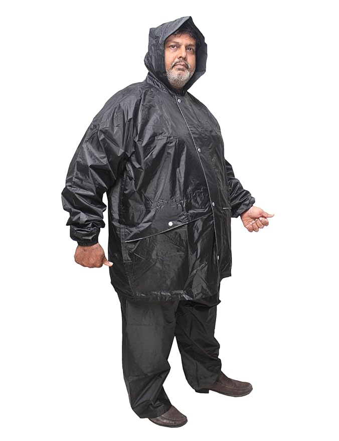 Goodluck 100% Waterproof Taping Raincoat/Rainsuit/Rainwear for Men, Sturdy, Reusable, Suited for Plus Size