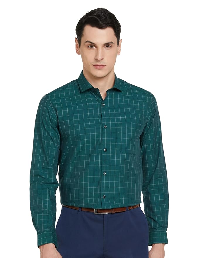 Peter England Men's Micro-Checkered Formal Slim Fit Full Sleeve Shirt | Cotton Rich