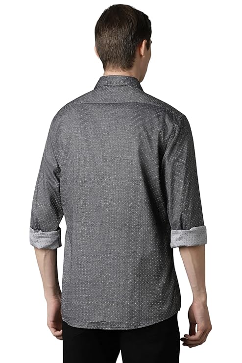 Louis Philippe Men's Slim Fit Textured 100% Cotton Casual Shirt