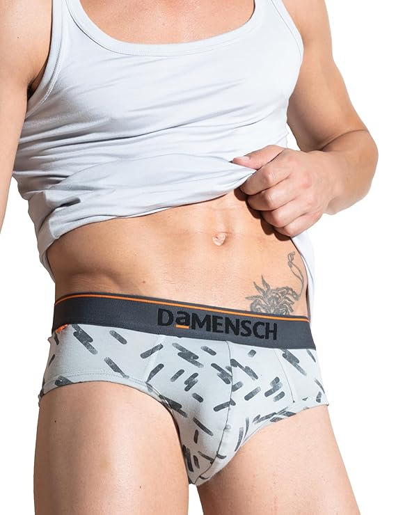 DAMENSCH Men's Regular Fit Printed Cotton Briefs | Combed Cotton, Stretchy Fabric, Anti-Bacterial and Microfibre Waistband
