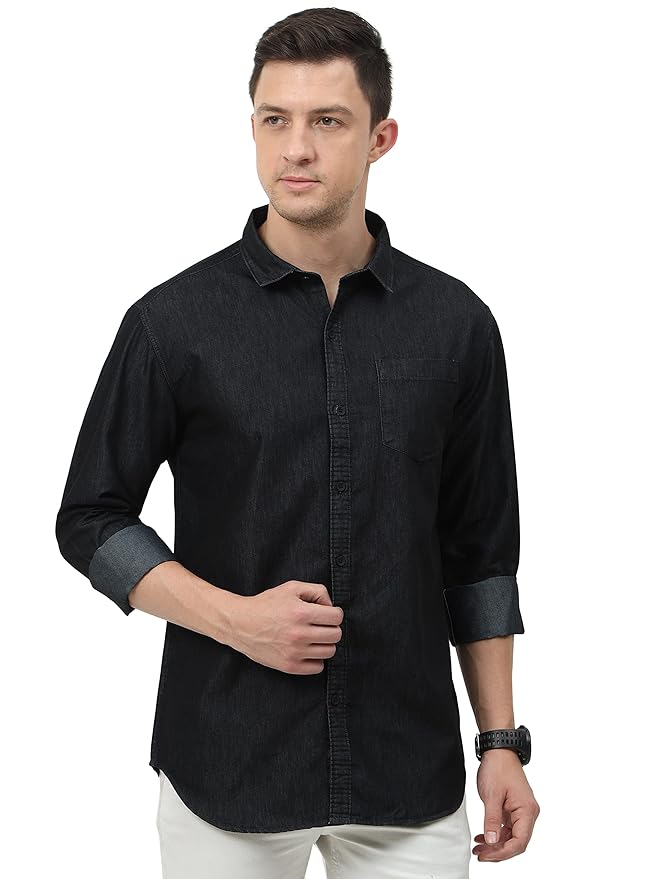 Miraan Men's Cotton Regular Fit Casual Denim Shirt