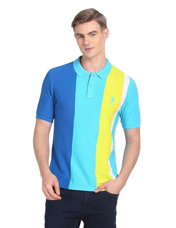 U.S. POLO ASSN. Men's Colour Block Pure Cotton Slim Fit Polo Shirt