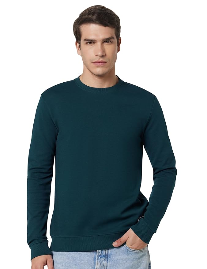 Van Heusen Men's Premium Textured Regular Fit Full Sleeve Sweatshirt | Classic Crew Neckline
