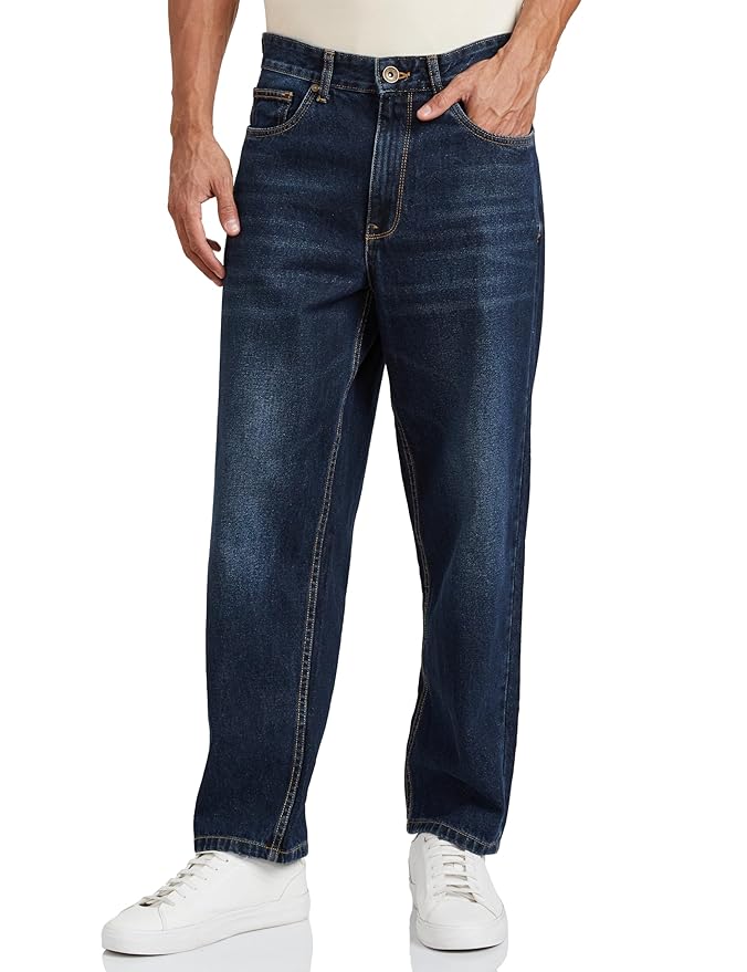 Amazon Brand - Symbol Men's Baggy Fit Cotton Jeans | Mid Rise | Loose & Relaxed | Oversized Jeans Pant