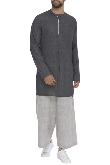 Urvashi Kaur  Grey Cotton Striped Pants