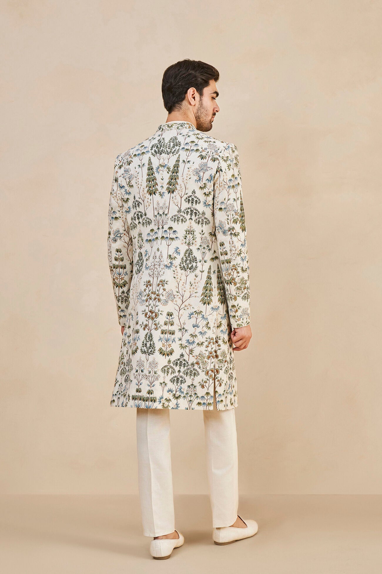 Taksh Hand-painted Pichhwai Silk Sherwani - Off White