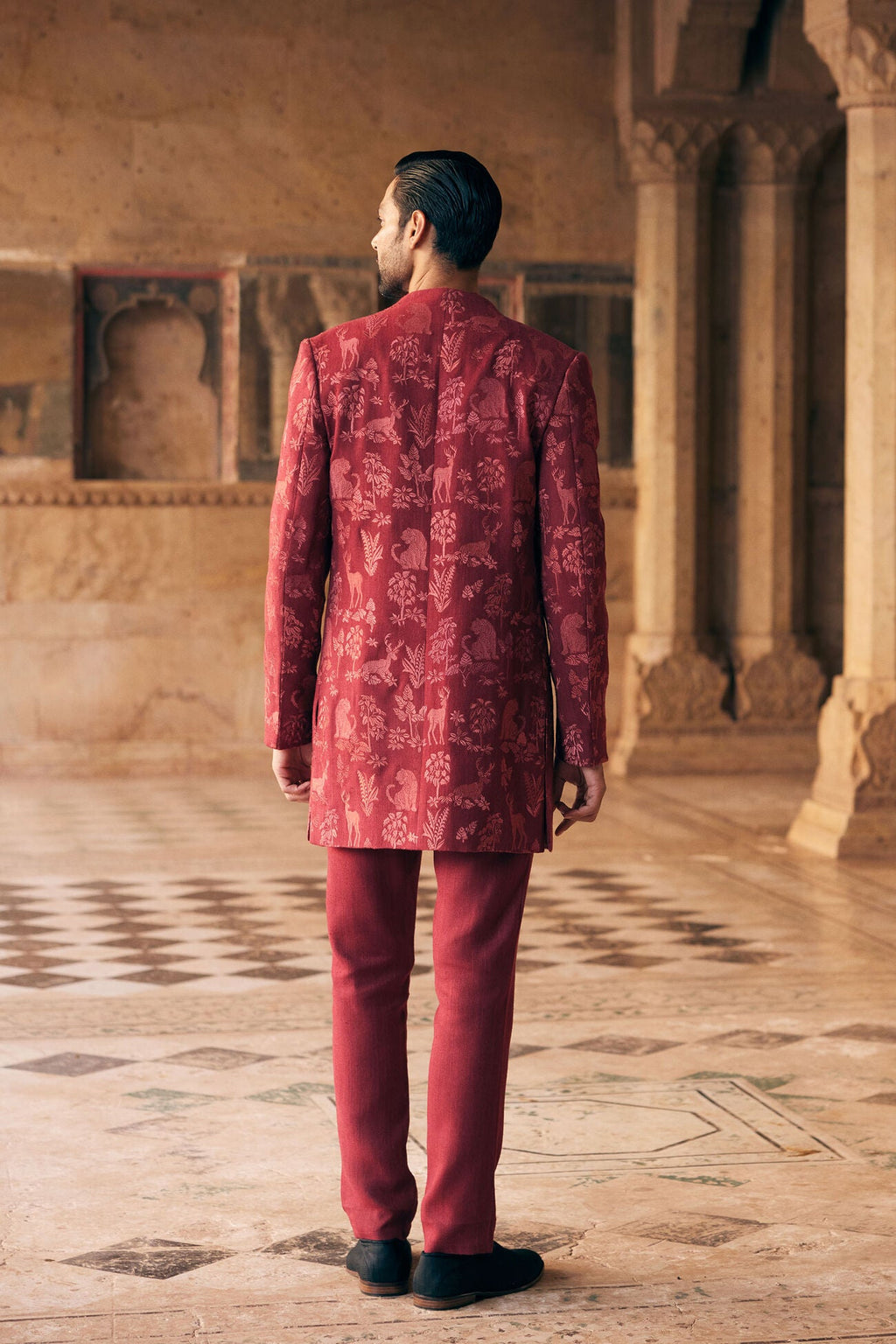 Silas Embroidered Silk Sherwani - Maroon