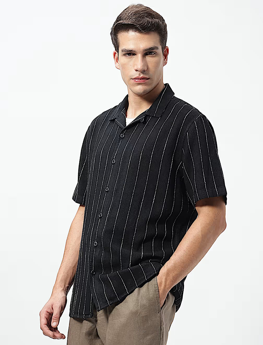 Linen Rich Relaxed Fit Striped Shirt