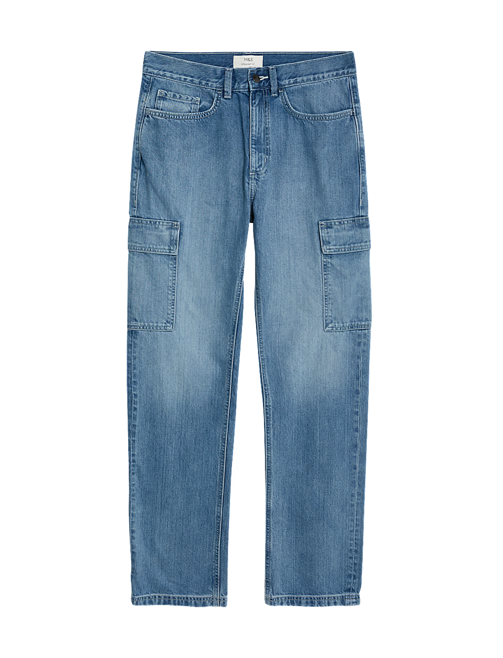 Straight Fit Denim Cargo Jeans