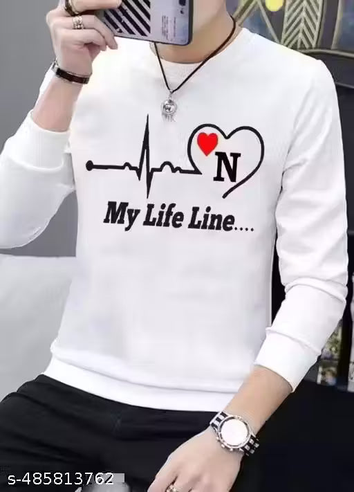 My Life line Alphabet N Full Sleeve Tshirt for Boys and men White full sleeve tshirt