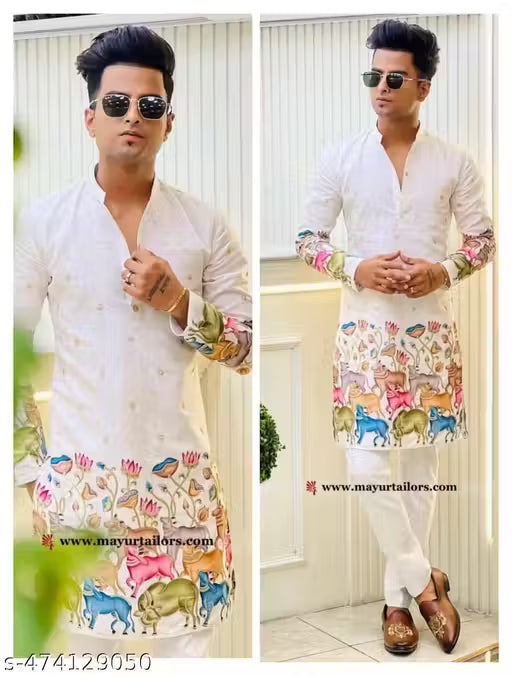 Divine Lotus Embroidered Kurta/Kurta for men/haldi kurta for men/pathani for men/eid kurta for men/printed kurta for men/Lakhnavi kurta for men/cotton kurta for men