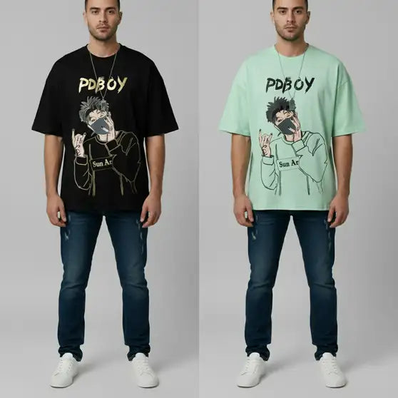 Printed Men Black, Green T-Shirt