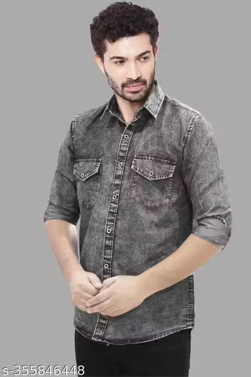 Lucington Grey Denim Shirt for Men