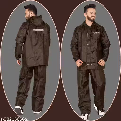 Rainset Latest Men's Waterproof Raincoat or Rainsuit Set - Includes Top and Bottom, Adjustable Hood, Inner Mobile Pocket, and Storage Bag - Polyester Reversible Double Layer Design Breathability