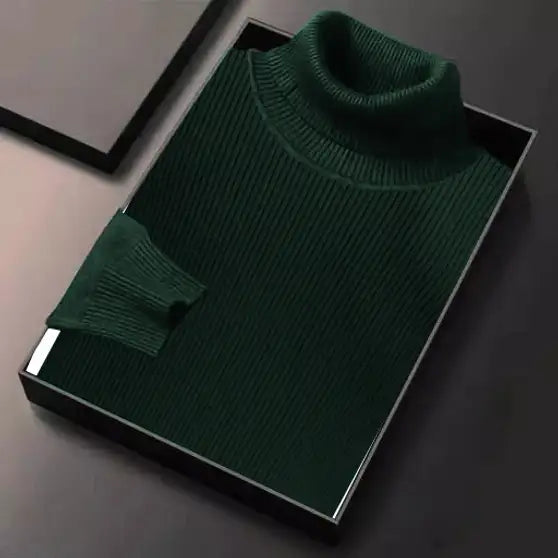 High Neck Men Wool Blend Green Pullover