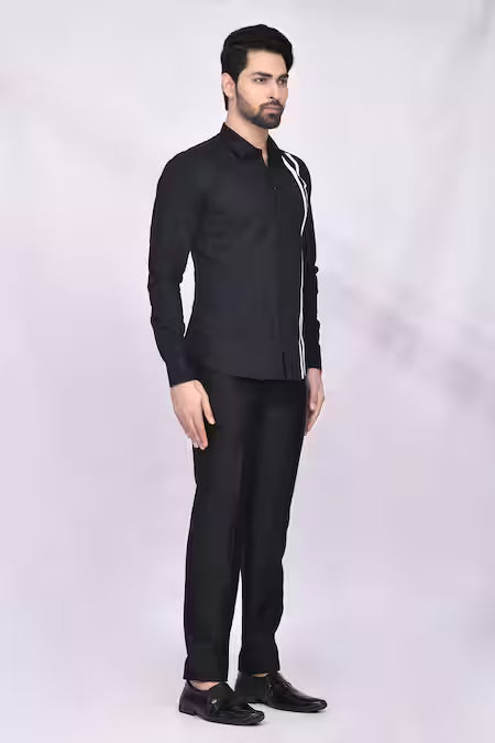 Arihant Rai Sinha  Black Cotton Striped Shirt