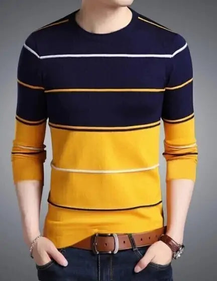 Printed Men Dark Blue, Yellow T-Shirt