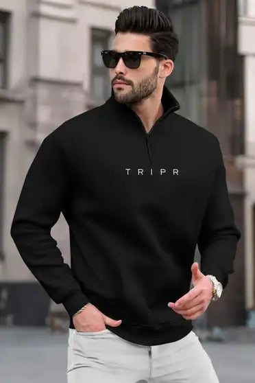 High Neck Casual Men Cotton Blend Black Sweater