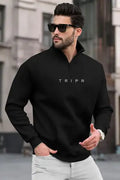 High Neck Casual Men Cotton Blend Black Sweater