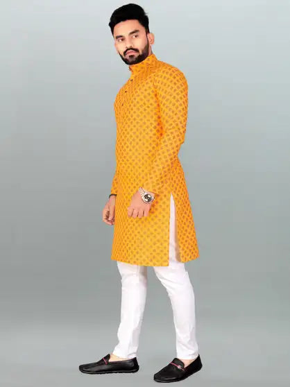Men Printed Kurta (Yellow)
