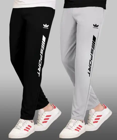 Self Design Men Black, Grey Track Pants